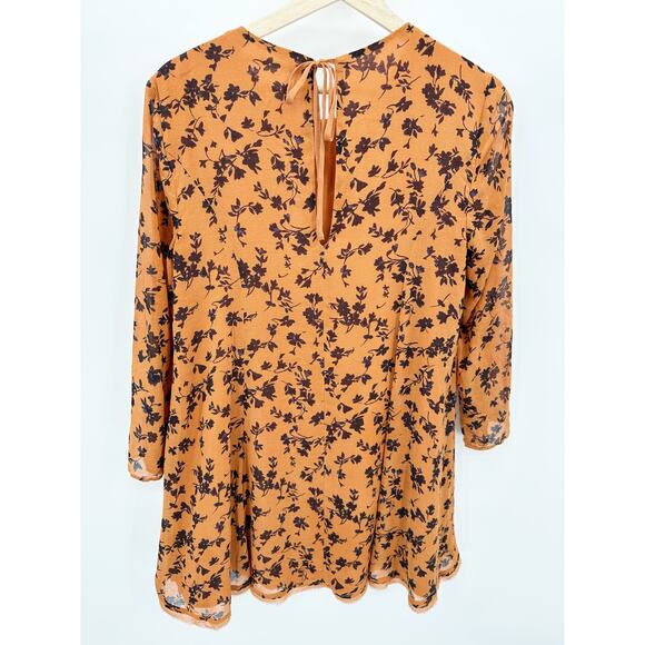 Urban Outfitters Kimchi Womens Orange Floral Mini Dress Size M Fall Feminine - Picture 2 of 10